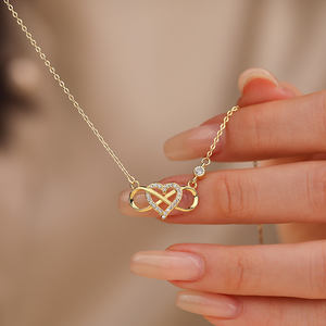 Ins Fashion 925 plata esterlina lujo joyería fina chapado en oro Micro Pave CZ infinito amor corazón colgante collar para mujer - Product Image 3