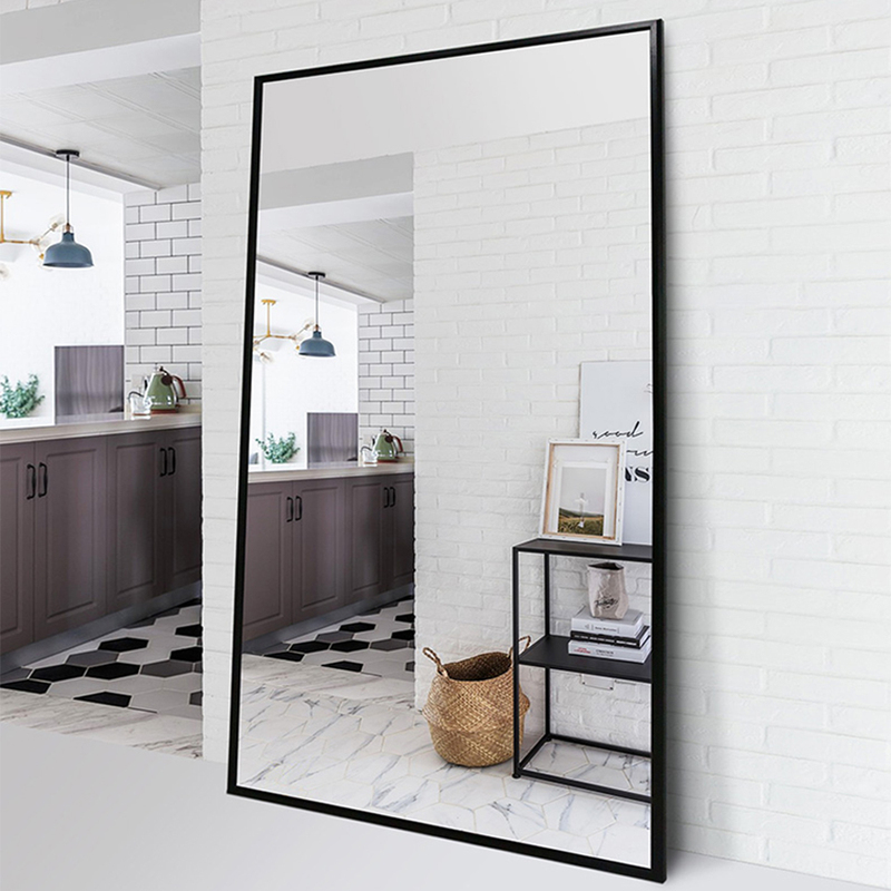 Framed Standing Floor Mirror Rectangular Aluminum