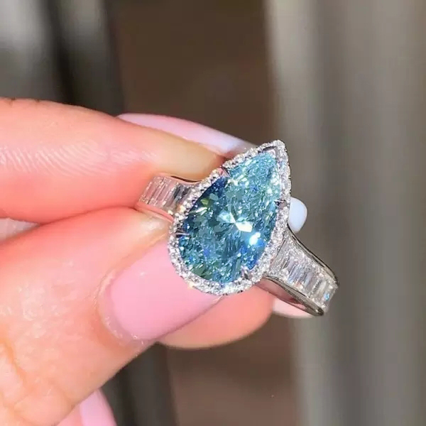 CAOSHI Sea Blue 2021 Fashion Anillos Pear Water Drop Shiny Zircon Full Around Ring Lady Girls Silver Beautiful Ring for Women