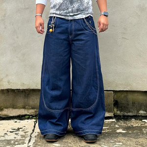 Bán buôn tùy chỉnh của nam giới thêu tương phản khâu cộng với kích thước quá khổ rộng chân rộng baggy denim Quần jeans quần - Product Image 2