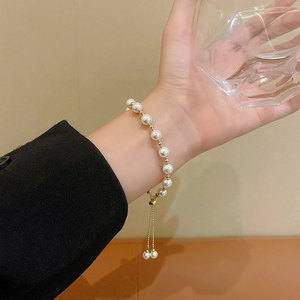 Fashion Adjustable 14K Gold Plated Sliding <strong>Beads</strong> <strong>Bracelets</strong> Women 2024 Trendy French Luxury White Pearl <strong>Bracelet</strong> Gifts for Girls - Product Image 2