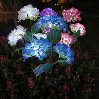 Lampu Tali Hydrangea Bertenaga Surya 3 Batang Bunga IP65 Tahan Air LED Dekorasi Lanskap Taman Halaman Teras Dapat Diisi Ulang