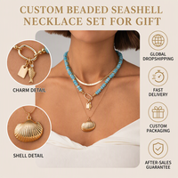 Ensemble de colliers superposés pour femmes, pendentif coquillage doré, chaîne à perles, breloque poisson, bijoux d'été pour la plage et l'océan, cadeau