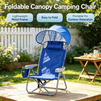 Chaise de plage pliable avec auvent réglable, chaise de camping inclinable portable pour l'extérieur avec porte-gobelet pour la plage, la pêche, le pique-nique