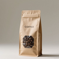 Pochette à fond plat en papier kraft mat imprimé sur mesure 250g 500g 1kg avec fenêtre, emballage de café recyclable avec fermeture éclair