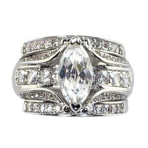 Parures de bijoux de mariée T0121 pour femmes, argent 925, diamants taille marquise, sertissage griffe, ensemble de bagues de mariage - Product Image 5