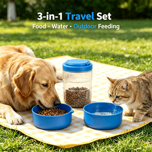 Pawise - Contenant de nourriture et <span class=keywords><strong>gamelle</strong></span> d'eau portables 3 en 1 pour animaux de compagnie, design ergonomique compact, pour chiens et chats, voyages en plein air, randonnée - Product Image 1