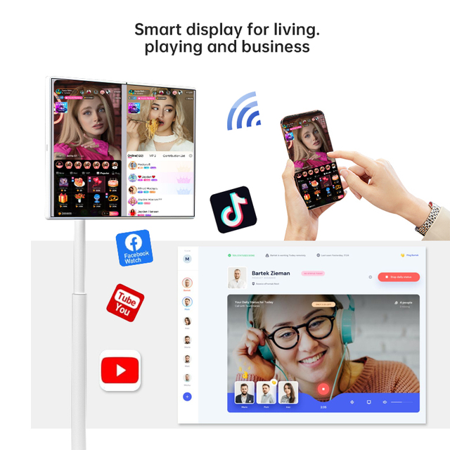 21.5" Android Portable Touch Screen Smart TV Indoor Portable Mini Tv With Built in Camera HD Smart Portable Mobile TV on Wheels