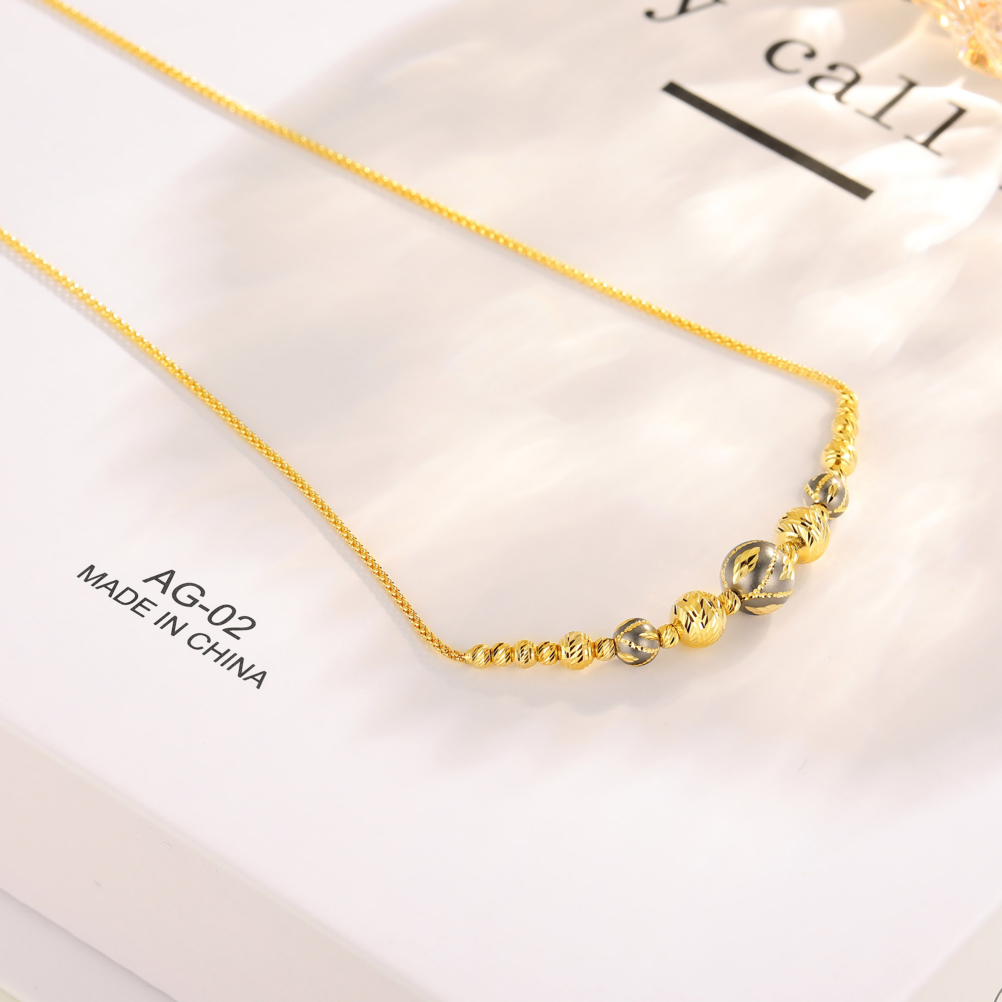18K gold electroplated gold pearl flower set chain
