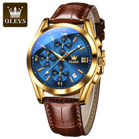 Jam Tangan Quartz Olevs 2872 Mewah Tiga Jarum dengan Tali Kulit Asli, Casing Baja Anti Karat, Grosir Custom dari China untuk Pria
