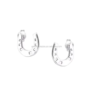 925 Sterling Silver Equestrian Jewelry Horseshoe Stud Earrings Horse Earrings