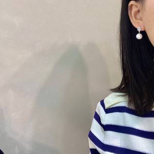 10-11mm Edison Pearl Drop Earrings, Near Round High Luster Slight Blemish Pearl, 925 Sterling Silver Rectangle Crystal earring - Product Image 6