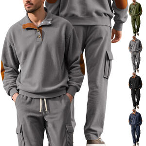 Conjunto de Polo Casual de Manga Larga para Hombre, Azul Marino, Poliéster, Tejido, Ropa de Trabajo, Corte Holgado, Dos Piezas - Product Image 4