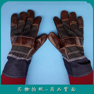 Guantes de soldadura de cuero de vaca con siete capas de mezclilla, sin forro, para soldadura industrial, con pulgar recto, resistentes a salpicaduras de metal fundido - Product Image 2