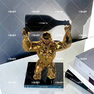 Estatua de Gorila Dorado Cromado, Obra de Arte de Resina con Orangután y Botella de Vino, Cubo de Pintura, <span class=keywords><strong>Kong</strong></span> Rey, para Galería de Arte, Escultura Artística y Decoración - Product Image 5