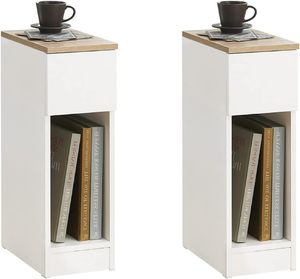 Hiện Đại Hẹp Đêm Đứng Bộ Của 2 Đồ Nội Thất Cạnh Giường Ngủ Slim <span class=keywords><strong>End</strong></span> Bảng Với Ngăn Kéo Mở Ngăn Trắng Tự Nhiên Cho Phòng Ngủ - Product Image 1