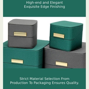 Fine PU Leather Gold Label Jewelry Packaging <b>Boxes</b> Rectangular Green Gray <b>Ring</b> Pendant Bracelet Necklace Box Wholesale - Product Image 3