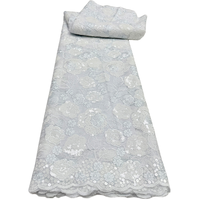 NI.AI Dentelle de velours brodée de couleur blanche avec paillettes Tissus de dentelle de velours de luxe africain pour robe de mariée