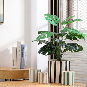 <span class=keywords><strong>Maceta</strong></span> de cerámica transpirable a rayas pintada a mano con orificio para bandeja Soporte de flores Plantas verdes de orquídeas en <span class=keywords><strong>maceta</strong></span> - Product Image 3