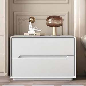 Mesita de noche moderna color crema con 2 cajones y gabinete de almacenamiento para dormitorio, diseño ensamblado - Product Image 4