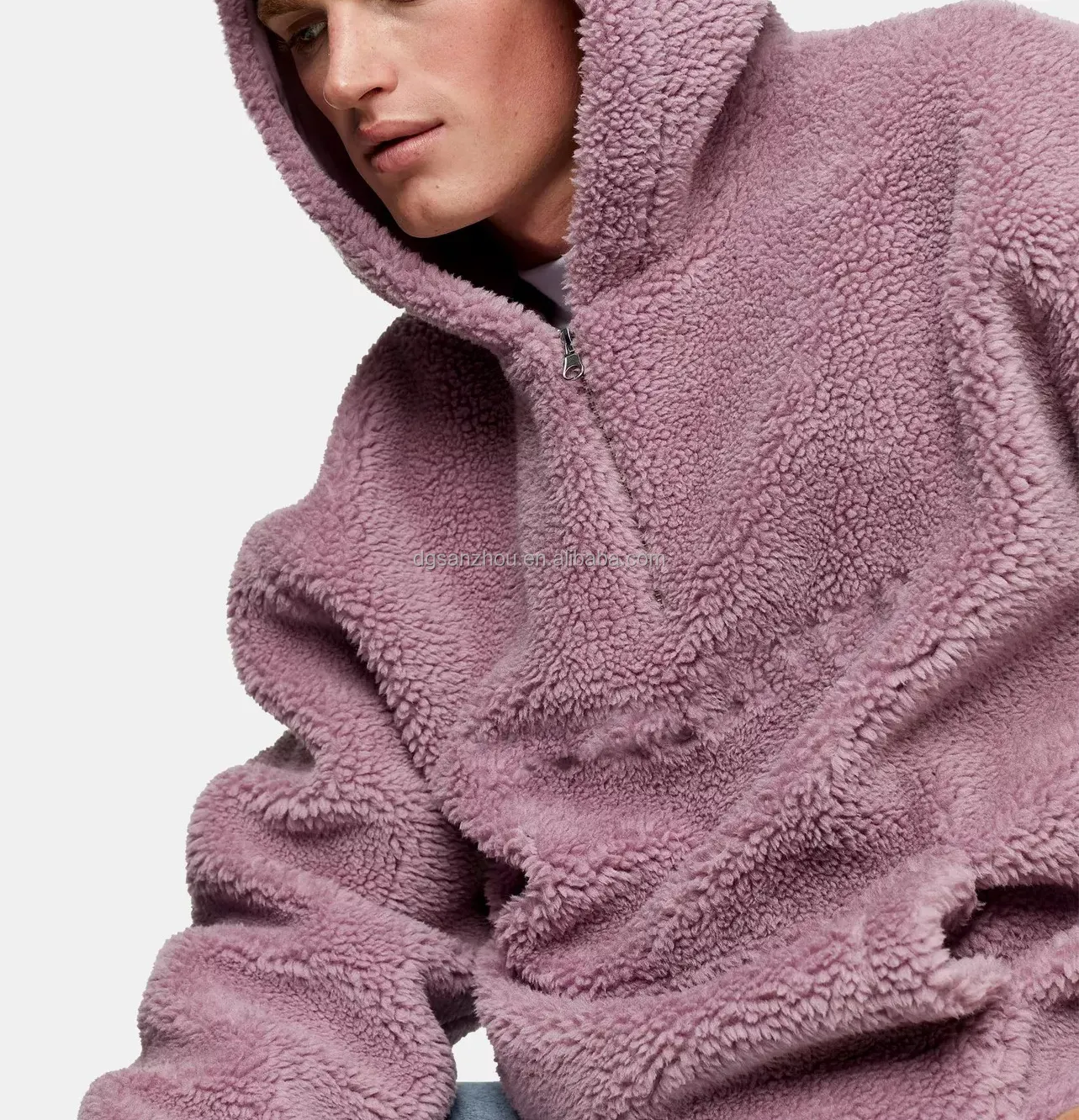 Winter Heavy Sherpa Polar Fleece Lined Hoodie Unisex Custom Embroidery Sweatshirt Warm Fluffy Faux Fur Sherpa Hoodie for men