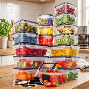 Wishome Set di 16 Contenitori per Alimenti Ermetici in Plastica, Scatole per Pranzo Adatte a Microonde e Congelatore, Impilabili per Cucina Domestica - Product Image 2