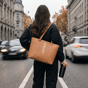 Sac fourre-tout en cuir personnalisé LAMGOYI pour femme, en cuir de vachette véritable, grande capacité, sac à bandoulière, fermeture éclair supérieure, classique, pour le bureau, les affaires, le travail - Product Image 2