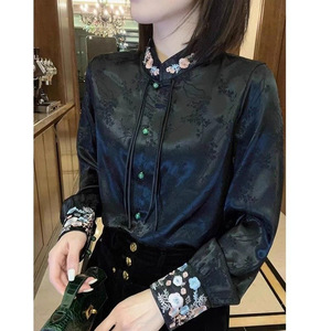 White Embroidered Long Sleeve Women's Top Chinese Knot Button Zen Style Tang Suit Modified Hanfu Blouse Soft Fabric Spring - Product Image 3