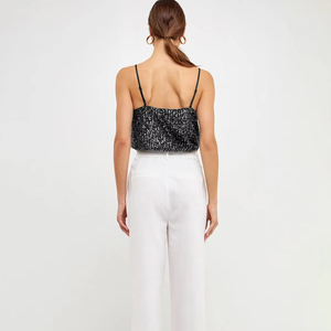 D & M femmes décontracté été paillettes hauts <span class=keywords><strong>Mature</strong></span> Sexy col en v gilet sans manches fête hauts lâche tricoté dos nu gilet pour quotidien Club - Product Image 2