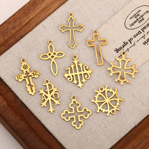 Pendentif en acier inoxydable poli miroir, croix religieuse, crucifix creux, connecteur pour bracelet, boucles d'oreilles, composants de bijoux - Product Image 4