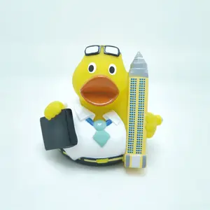 Brinquedo de banho de vinil para crianças, brinquedo de banho de pvc para crianças personalizado, pato de menino com vidro impresso, pato de borracha amarelo