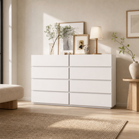 Commode contemporaine à 8 tiroirs en bois massif, sans poignées, gain de place, écologique, pour chambre, salon, entrepôt