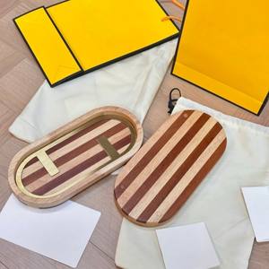 Oval Wooden Tray With Striped Wood and Metal Logo Decorative Storage Tray <b>Gifts</b> <b>Set</b> for Jewelry Cosmetics and Tabletop - Product Image 2
