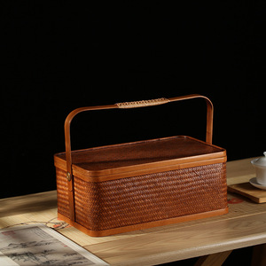 Handmade <b>Bamboo</b> Woven Basket Rectangle With Lid Storage Box For Tea Set Food <b>Container</b> Multifunctional Neatening Use - Product Image 1