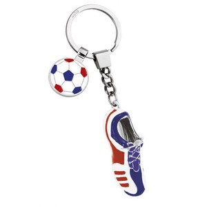 Porte-clés de football personnalisé bleu, blanc et rouge en PVC, caoutchouc et métal avec logo sur mesure - Product Image 1