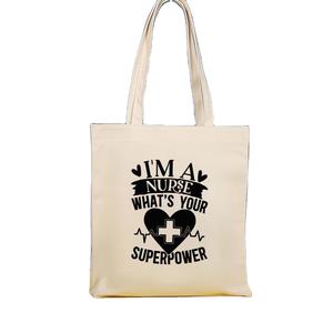 Sac à bandoulière en toile pour femme avec imprimé lettre infirmière, fermeture éclair, sac fourre-tout écologique décontracté, sac à main mignon, grande capacité, sac de shopping graphique - Product Image 1