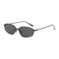 Lunettes de soleil polygonales vintage tendance unisexe, branches fines en métal, montures argentées, verres bleus UV400