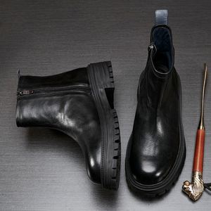 Nouvelles bottes en cuir pour hommes, tendance, polyvalentes, à tige haute et semelle épaisse, pour le travail - Product Image 5