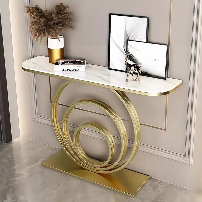Moderner Eck-Beistell tisch Wohnzimmer-Eingangs tisch Moderner Luxus-Gold-Edelstahl rahmen mit Konsolen tisch mit Marmorplatte