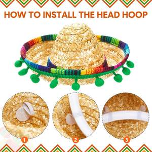 قبعات قش على شكل سومبريرو لحفلات سينكو دي مايو في المكسيك، عصابات رأس للحيوانات الأليفة، قبعات صغيرة للقطط والكلاب لتزيين الحفلات - Product Image 5