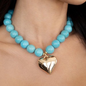 Collar de Piedras Naturales Estilo Playa de Verano, Collar con Colgante de Corazón de Cuarzo <span class=keywords><strong>Rosa</strong></span> y Turquesa <span class=keywords><strong>Grande</strong></span> para Mujer, Joyería Fina - Product Image 4