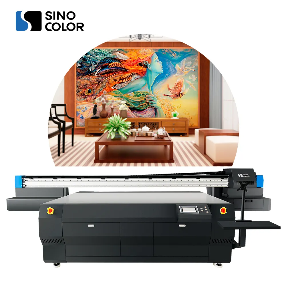 SinoColor 2513 Wood Acrylic Glass Ceramic Tile PVC Flat Bed Cylinder LED UV Printer With 1.7m Built-in Rotary Device