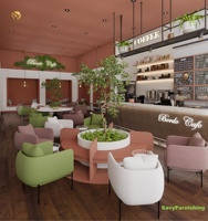 Aménagement intérieur de café chaleureux, ensemble table et chaises personnalisés pour café, mobilier moderne pour boulangerie, café, salon, bar et comptoir.