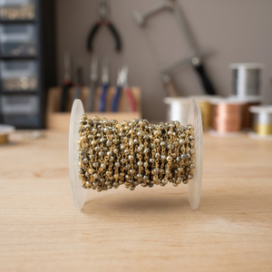 Chaîne de chapelet tendance en laiton fait main, plaqué or 18 carats, avec apprêts de bijoux en pyrite semi-précieuse de forme Rondelle, emballage en boîte - Product Image 2