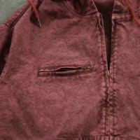 Blouson bomber Cagro pour homme en toile de canard rose épaisse personnalisée, lavée, avec capuche, fermeture éclair, logo imprimé et effet vieilli, coupe courte