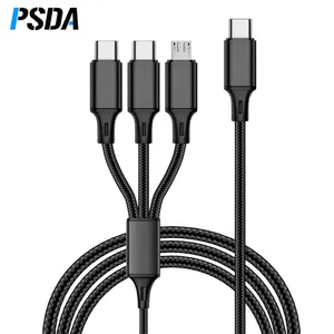 PSDA ניילון USB סוג C כבל 3 ב 1 פ"ד מהיר תשלום כבל 3A מהיר טעינת USB עבור iPhone 11 12 פרו Xiaomi Redmi 10 Huawei