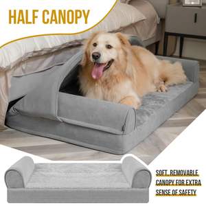 Luxe Grote Orthopedische Traagschuim Hondenbank Bedden Met Halve Luifel Op Maat Gemaakte Kattenbedden Waterdichte Wasbare Verwijderbare Hoes - Product Image 3