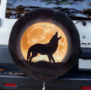 Funda para neumático de repuesto personalizada con diseño de lobo y luna dorada, escena nocturna de la naturaleza, logotipo personalizado para SUV, camioneta, regalo para hombre - Product Image 3