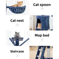 Stock direct usine DIY Arbre à chat de luxe à cinq niveaux, grande structure d'escalade en panneaux de bois et peluche, avec lit pour chat intégré