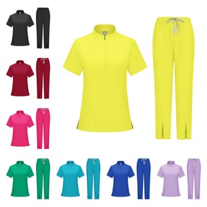 Women's Medical Scrub Set Yellow Short Sleeve Top And Pants Hospital Uniforms For Nurses Clinics Operating Room Workwear - Product Image 4